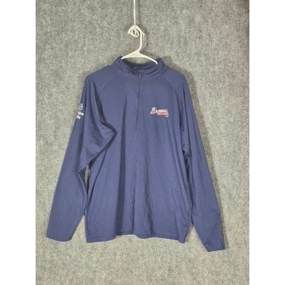 Mens Large Pullover Quarter Zip Blue Atlanta Braves MLB Baseball Sport Tek
